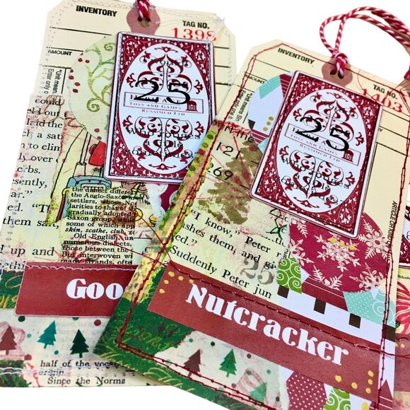 Christmas Junk Journal Tag Ephemera Lot 10 mq Handmade Sewn Scrapbook Embellishm - Picture 4 of 10